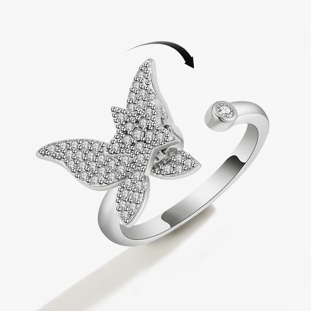 Silver Butterfly Beaded Ring
