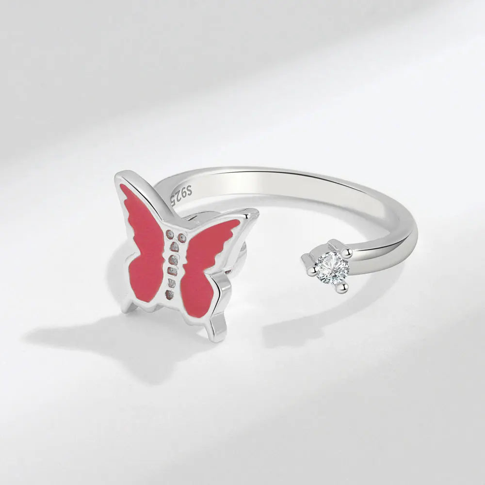 Silver Butterfly Wing Open Ring