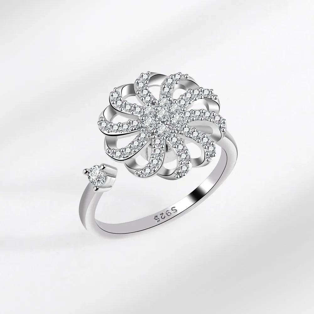 Silver Floral Crown Cluster Ring