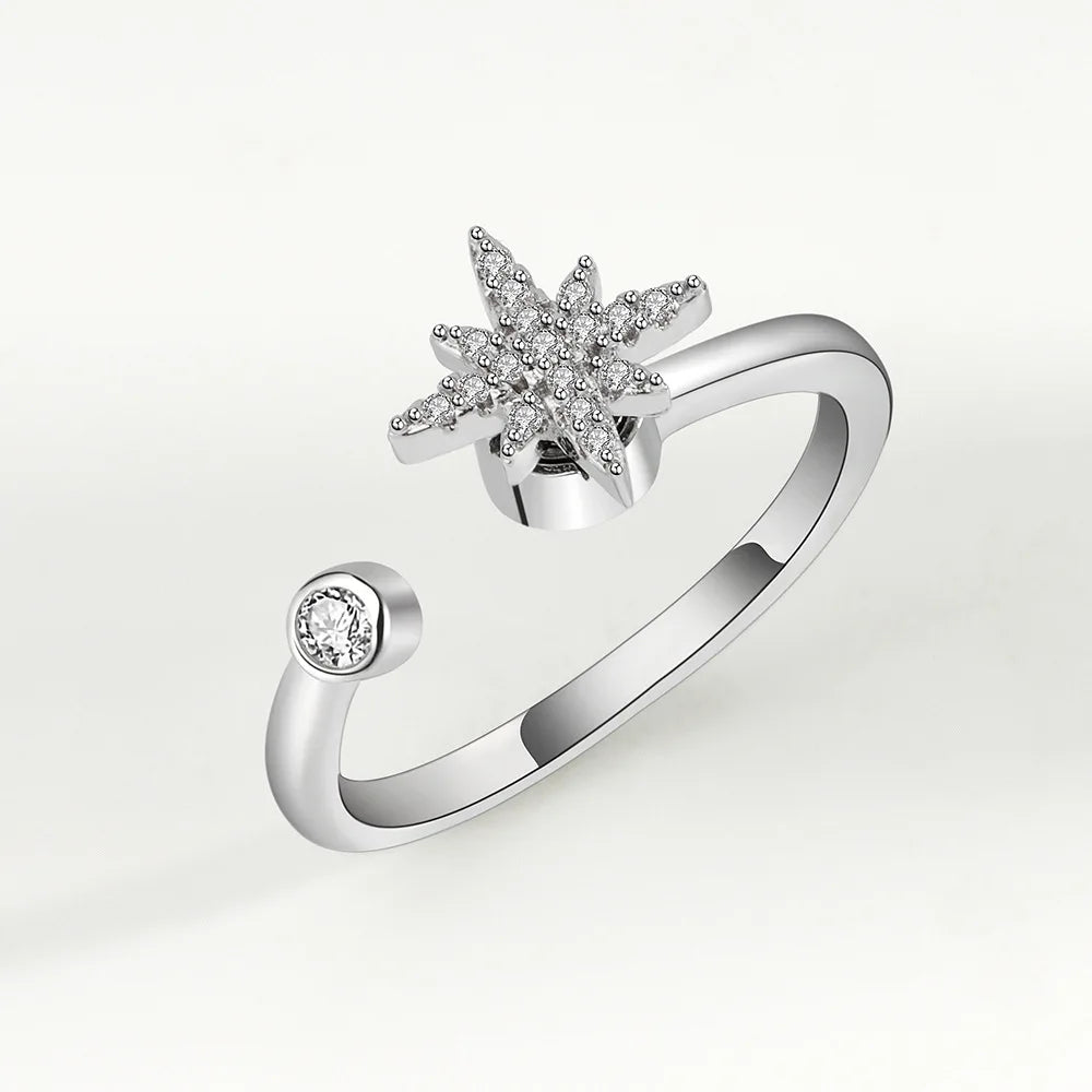 Silver Crystal Leaf Accent Ring