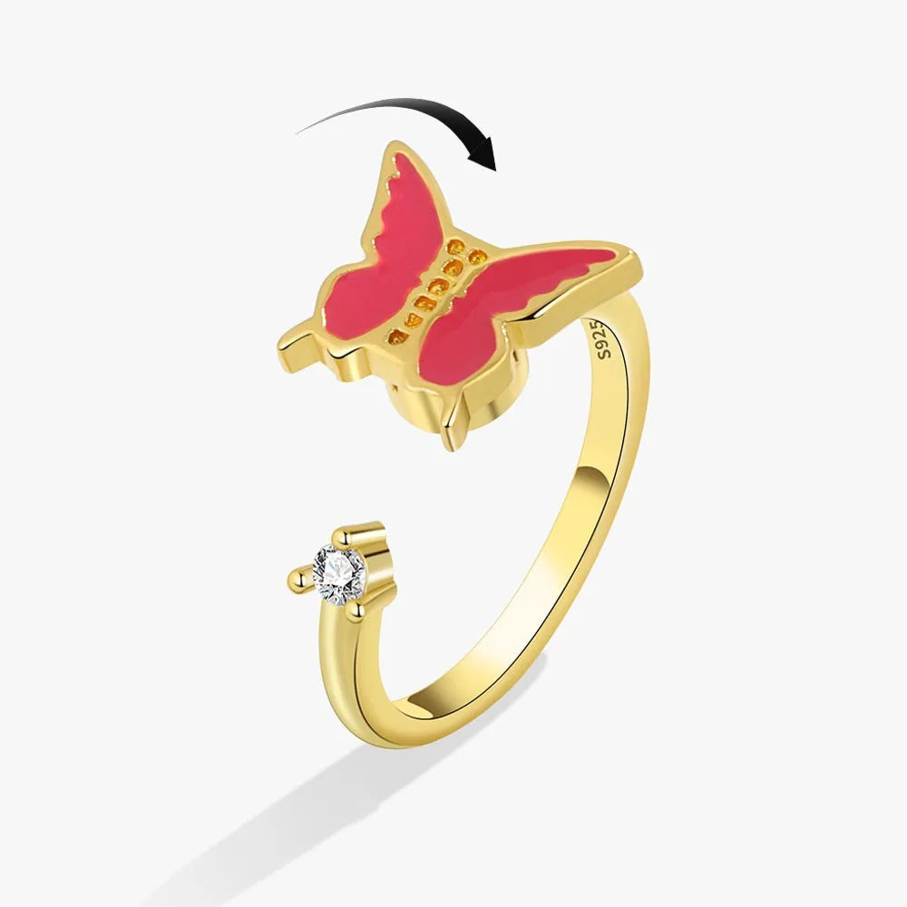 Gold & Red Butterfly Accent Ring
